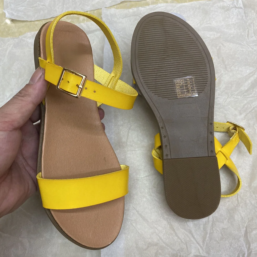 Qengg Summer Trend New Women Shoes Simple Word with Open Toe Flat Fashion Casual Roman Female Comfort Leather Sandals Size 36-41