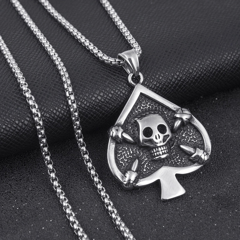 Retro Skull Titanium Steel Stoving Varnish Halloween Unisex Pendant Necklace