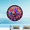 (18.5cm)DIY Acrylic Jigsaw Puzzle Window Hanging with Hanging Chain DIY Stained Glass Decoration Round Window Puzzle Decor for DIY Craft Project (Flower)