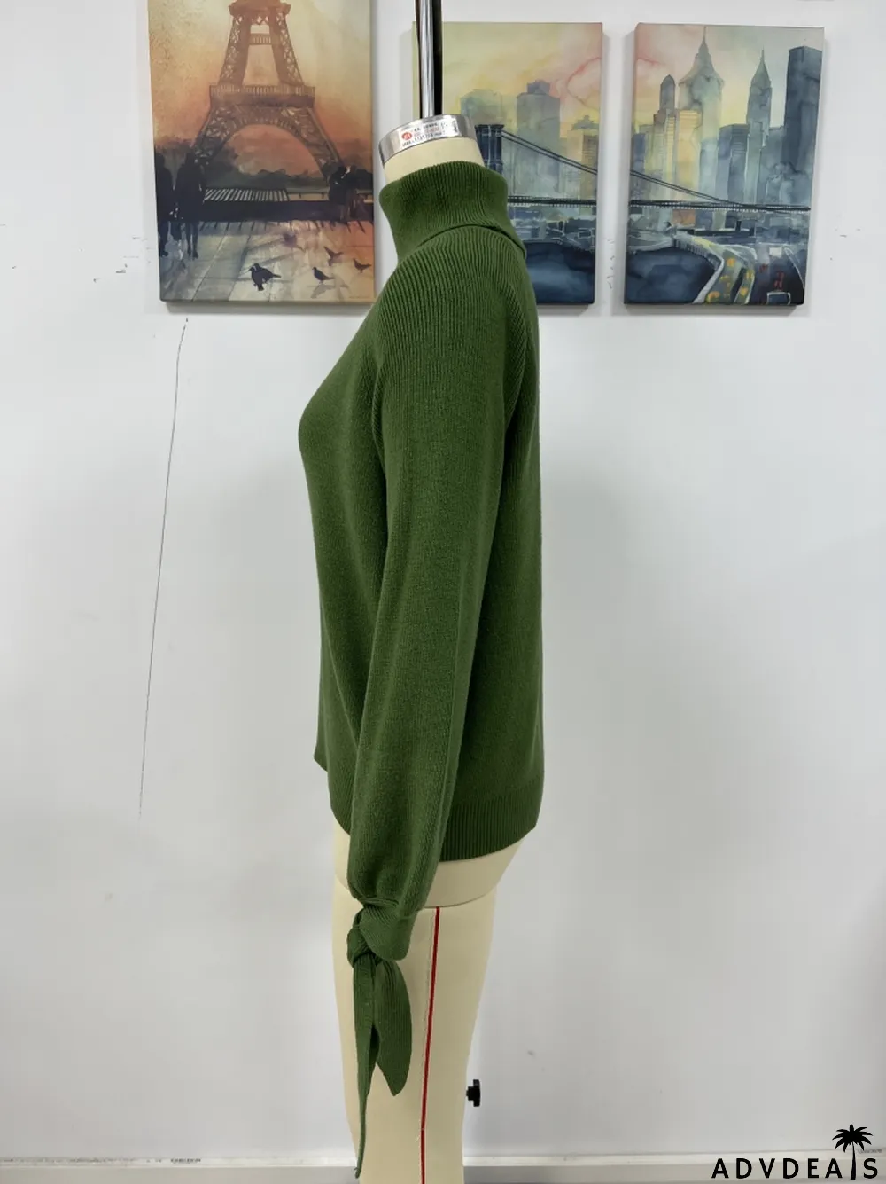 Women's autumn and winter fashion lace-up long sleeve knitting loose pullover turtleneck sweater