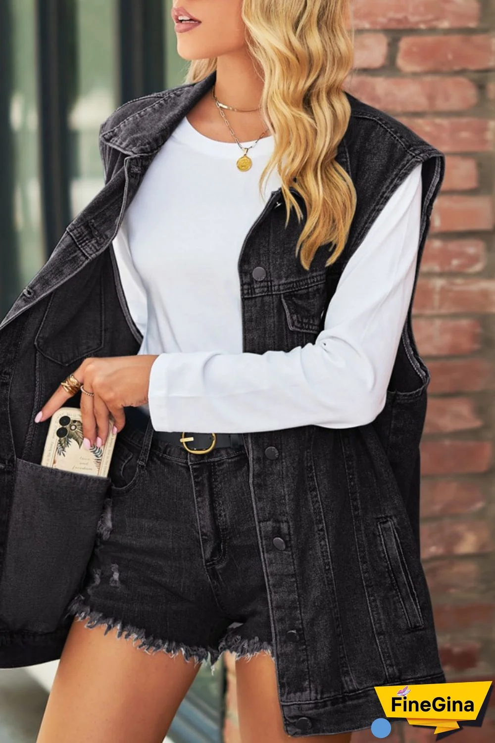 Blue Casual Solid Patchwork Turndown Collar Short Sleeve Regular Denim Jacket