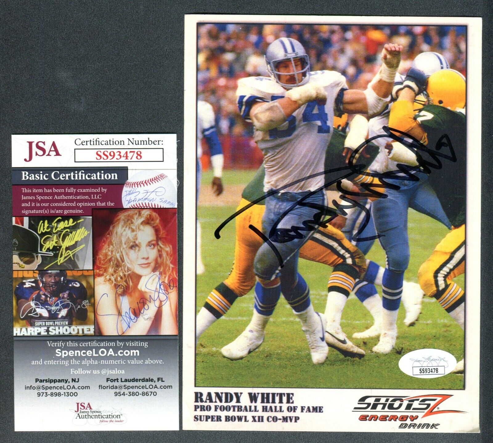 JSA Randy White Autographed Signed 5x7 Shotz Energy Drink Ad Photo Poster painting TRB 863