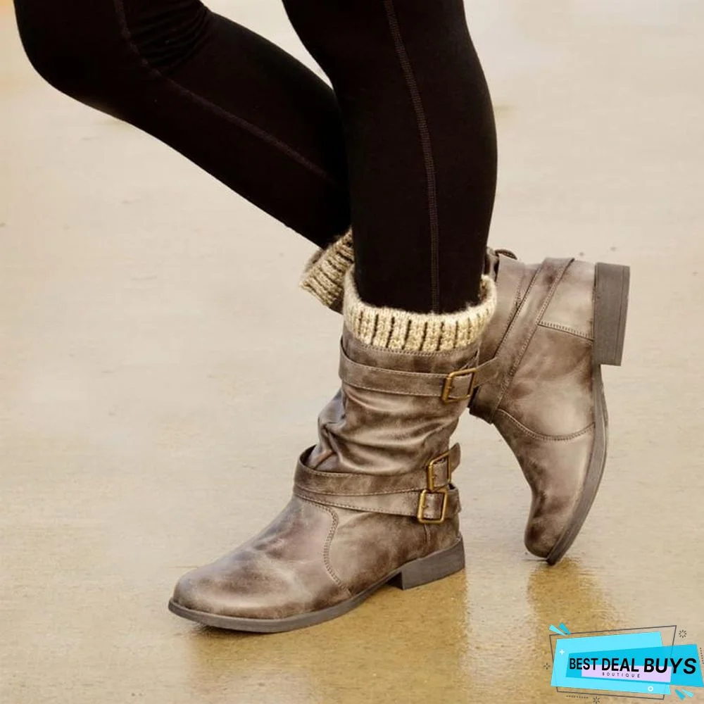 Mid-Calf Round Head Martin Boots