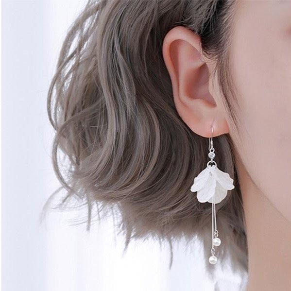 Flower Petal Pearl Drop Earrings