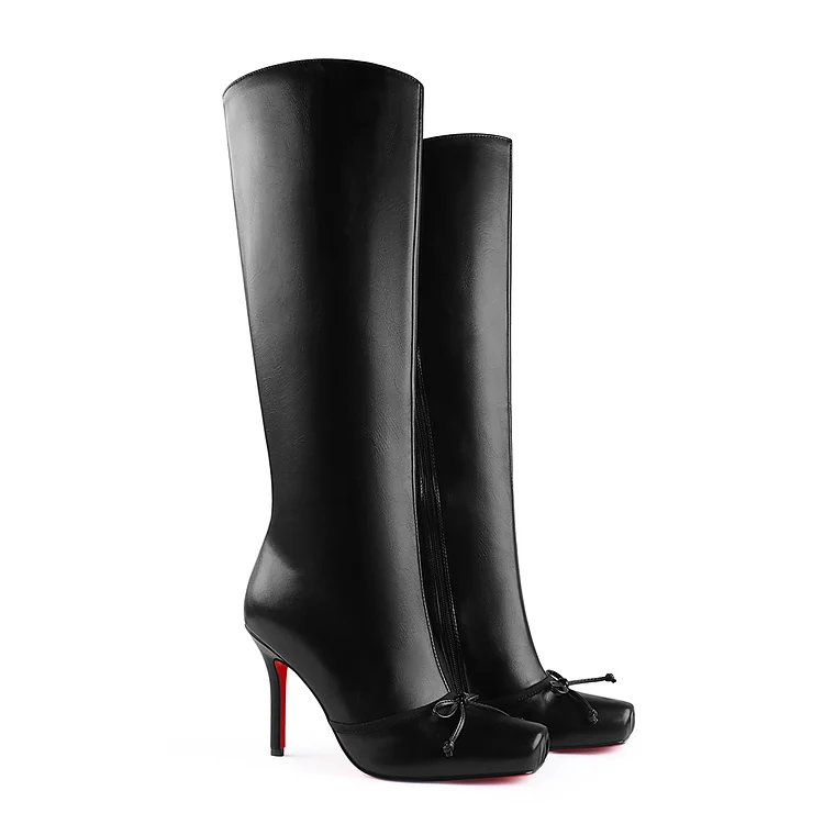 100mm Women's Knee Boots Bowknot Heel Red Bottom Matte Knee Boots VOCOSI VOCOSI