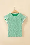 Women's Clearly Aqua Twilled Print Lace Trim Ruffled Short Sleeve Blouse T-shirt Top