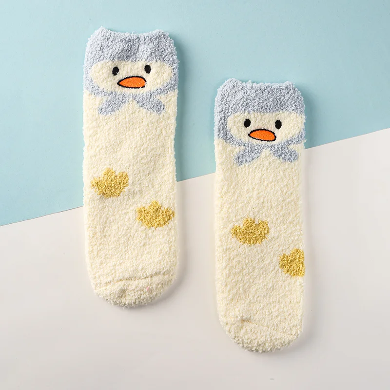 Cartoon penguin piglet coral velvet household socks