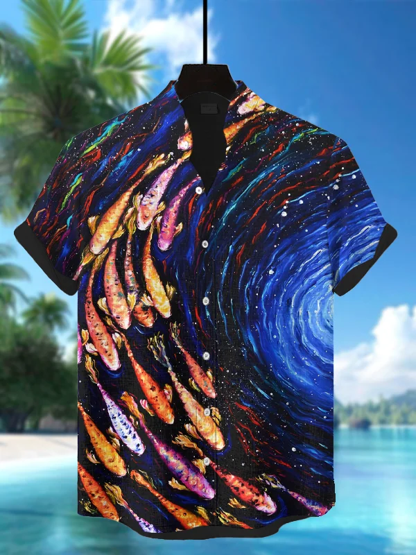 Men's A School Of Fish Art Print Short Sleeve Shirt
