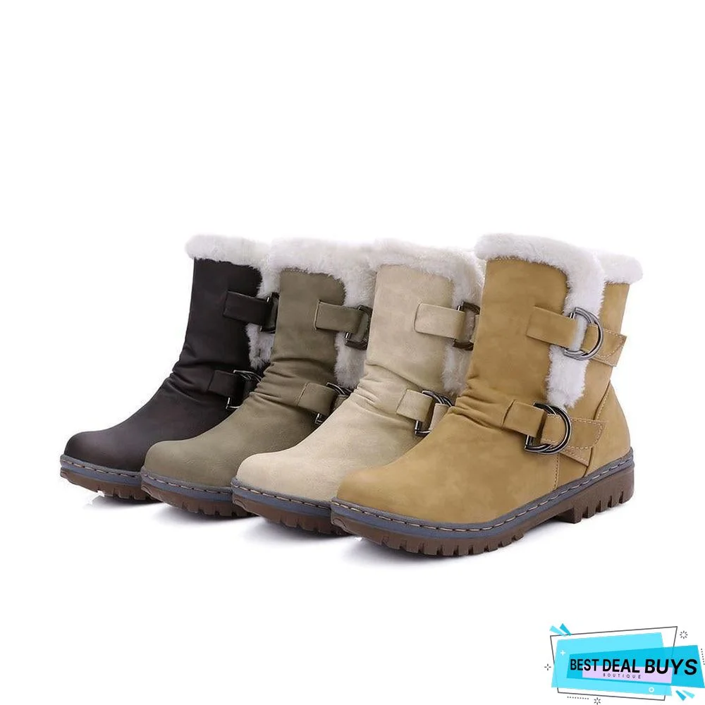 Women Leather Warm mid-calf Plush Fur Velvet Boots Booties Snow Shoes