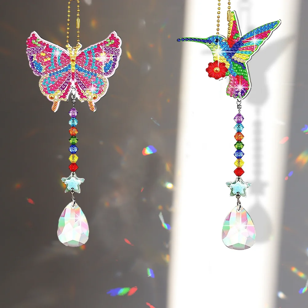 2pcs DIY Butterfly Hummingbird Suncatcher Diamond Drawing Hanging Ornament Kit