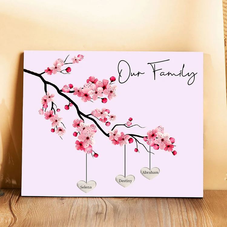 Personalized Plum Blossom Family Tree Picture Board Keepsake Wood Signs Photo Frame Engrave 3 Names