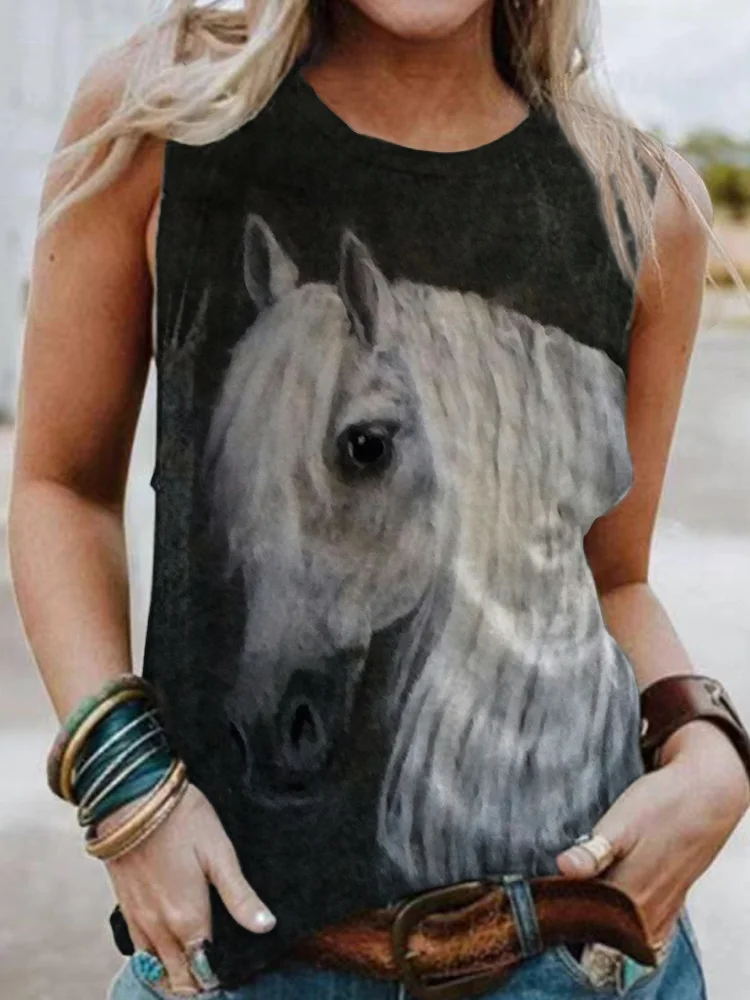 Women's Felt Art Horse Pattern Tank Top