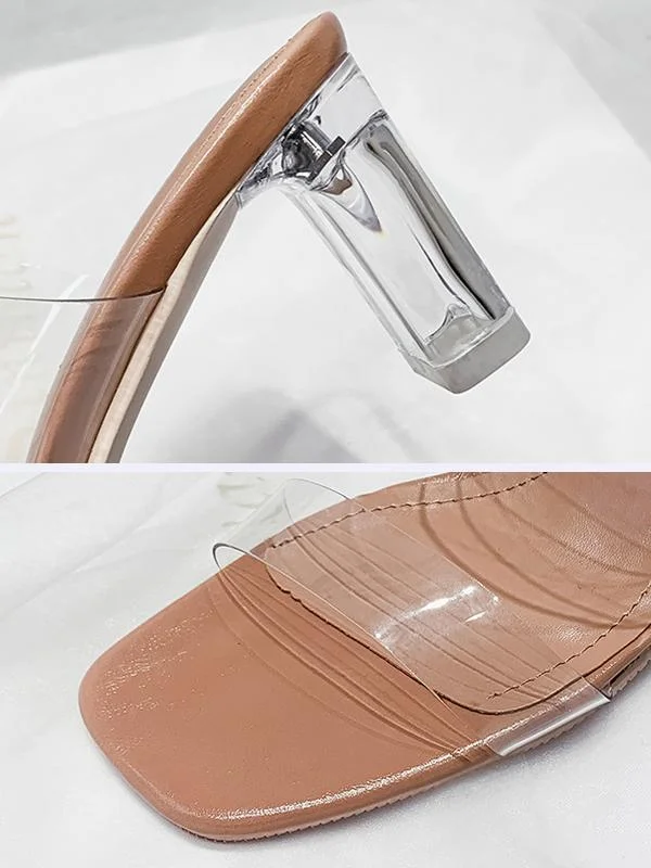 Crystal high heels with thick heel sandals and slippers