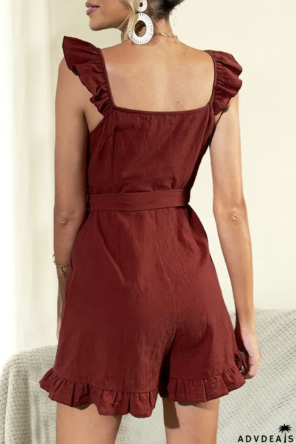 Casual Solid With Bow Stringy Selvedge V Neck Regular Jumpsuits