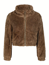 Fuzzy Solid Fall & Winter Jacket, Casual Zip Up Long Sleeve Warm Outerwear, Women's Clothing