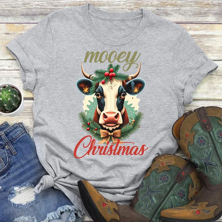 Mooey Christmas Round Neck T-shirt-0019953