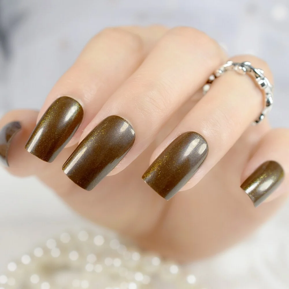 Medium size Marble Fake Nails Square Dark Pink Ladies Acrylic DIY Nail Art Tips Pre-designed Nails with Glue sticker-Nail Inspo