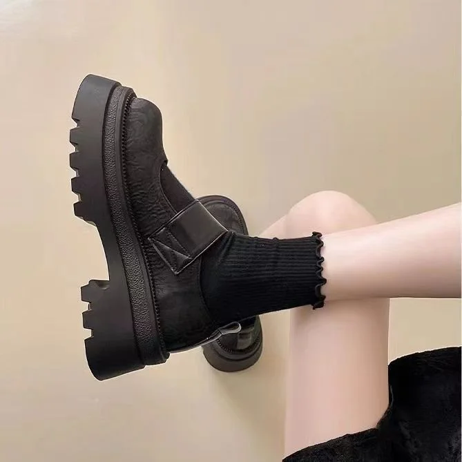 Yyvonne Jane Women's Shoes Spring And Autumn High-End Feel Magic Sticker Lefu Shoes Small Leather Shoes New Chinese Embroidery National Style Thick Sole Single Shoe