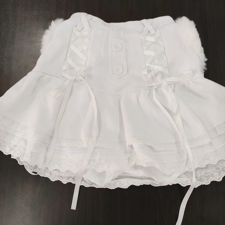 Harajuku Kawaii Pink/White Lacing Ruffle Skirt SP17851