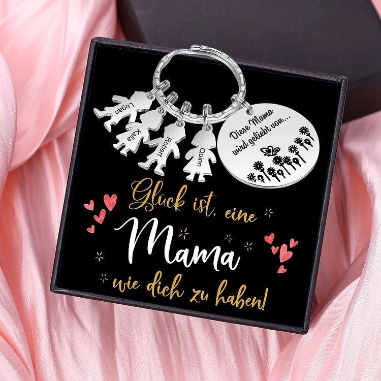 Kettenmachen Personalisierte 4 Namen Rund Edelstahl Schlüsselanhänger-Diese Mama wird geliebt von-Geschenk mit Nachrichtenkarte