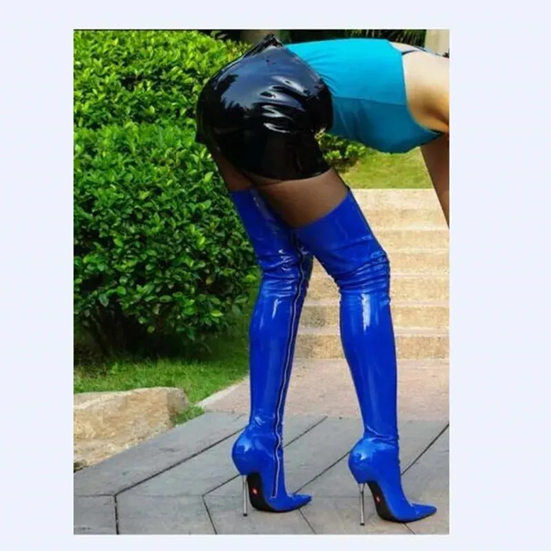 VCSHOES Boots+Leather Skirt Party Boots Pointed Toe Stiletto Heel Over-The-Knee Boots US Size 6-13 No.743-1