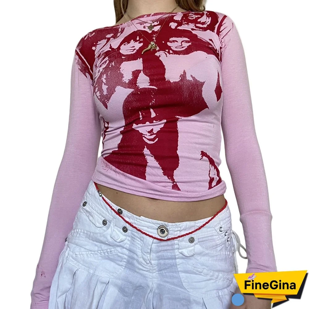 Gothic Portrait Print T-shirt Aesthetic Short Sleevle Sweats Tees Harajuku Streetwear White Crop Top Women Clothes