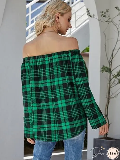 Off-Shoulder Striped Long Sleeve T-Shirt