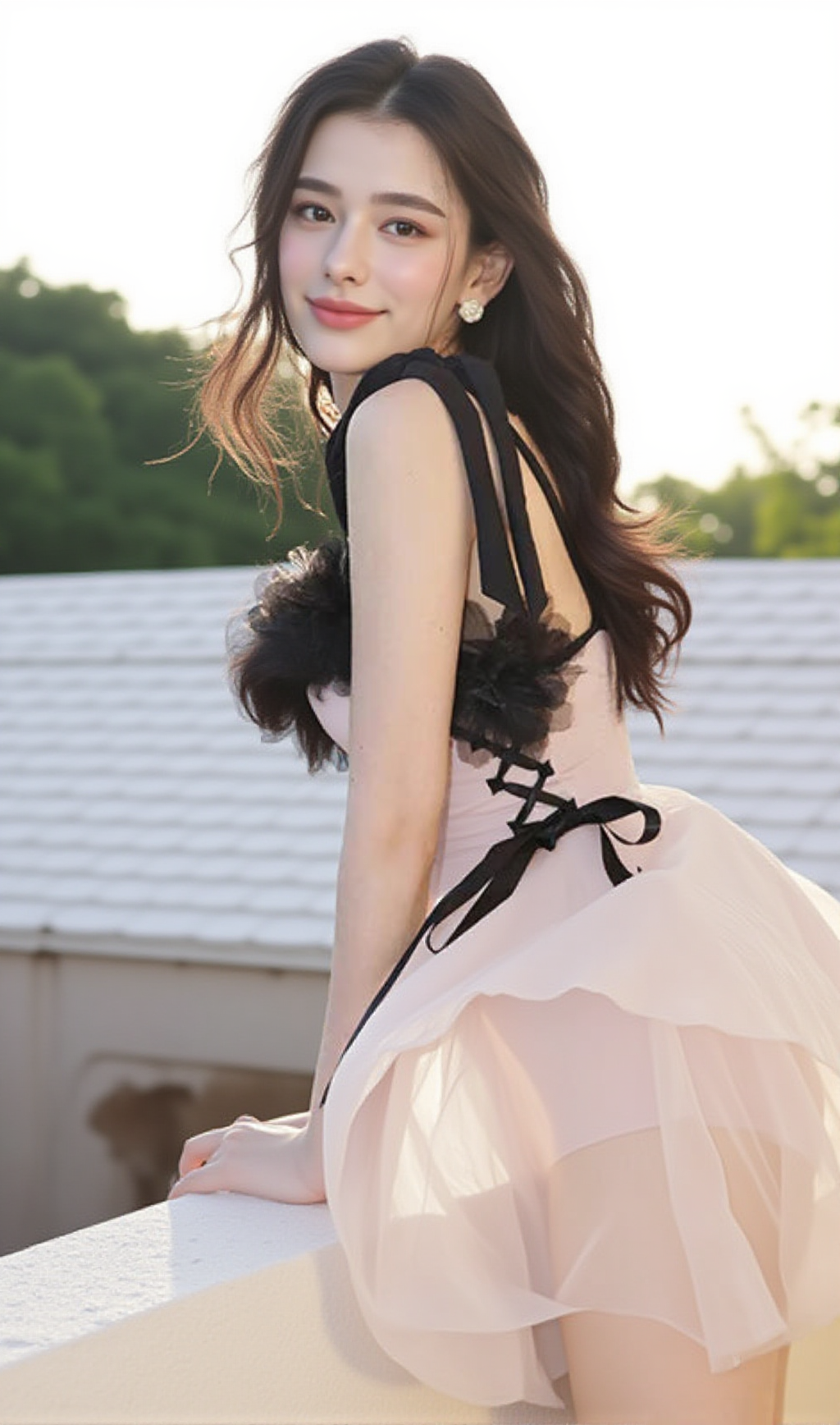 Doman Pink Mesh Embellished One-Piece Swimsuit
