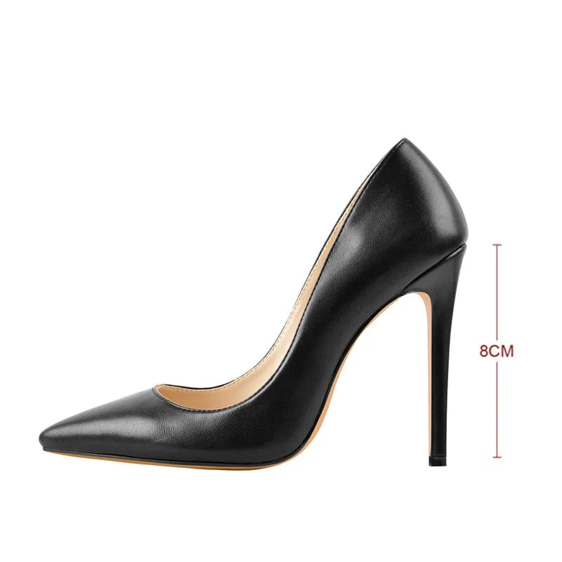 Onlymaker Women's Pointed Toe 8CM High Heel Slip On Stiletto Pumps Large Size Red Black White Pink Basic Chic Shoes