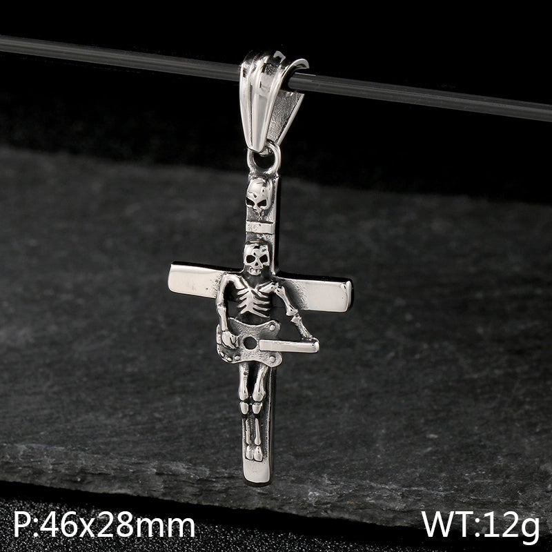 1 Piece 304 Stainless Steel 18K Gold Plated Musical Instrument Skull Pendant