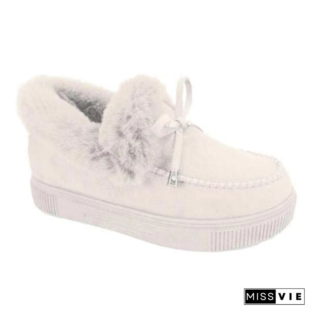Winter Women Fashion Flat Shoes Suede Women Cute Soft Fur Padded Shoes Slip On Platform Ladies Casual Shoes