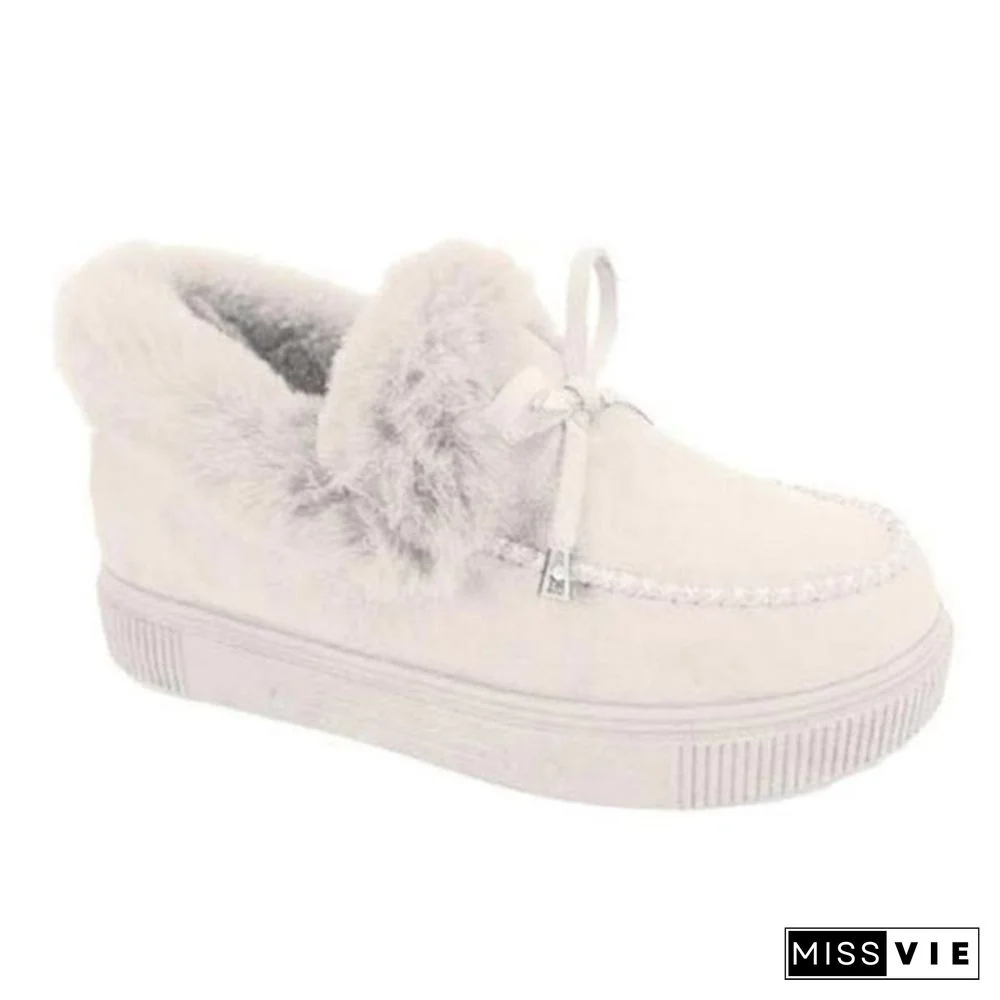 Winter Women Fashion Flat Shoes Suede Women Cute Soft Fur Padded Shoes Slip On Platform Ladies Casual Shoes