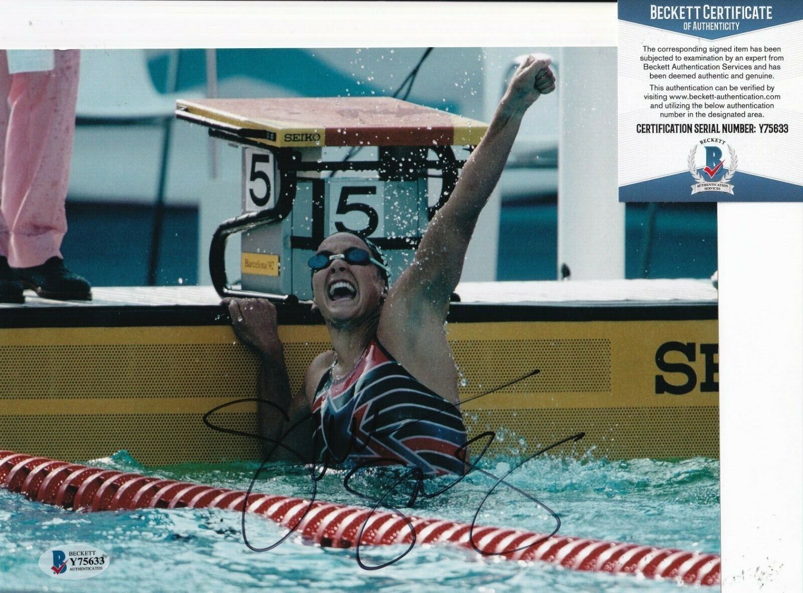 SUMMER SANDERS signed (USA OLYMPICS) SWIMMING Stanford 8X10 Photo Poster painting BECKETT Y75633