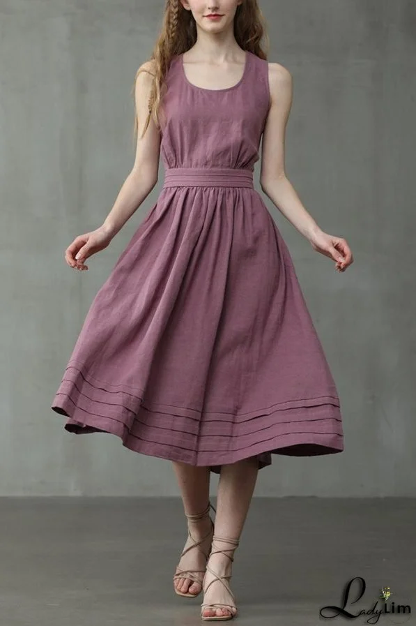 Cross Back O Neck Maxi Linen Dress