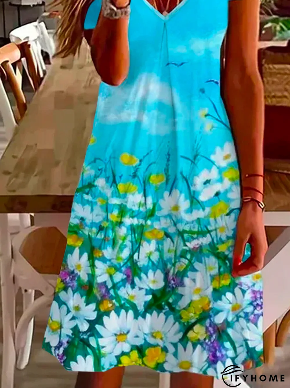 Casual Floral Loosen Short Sleeve Knit Dress | IFYHOME