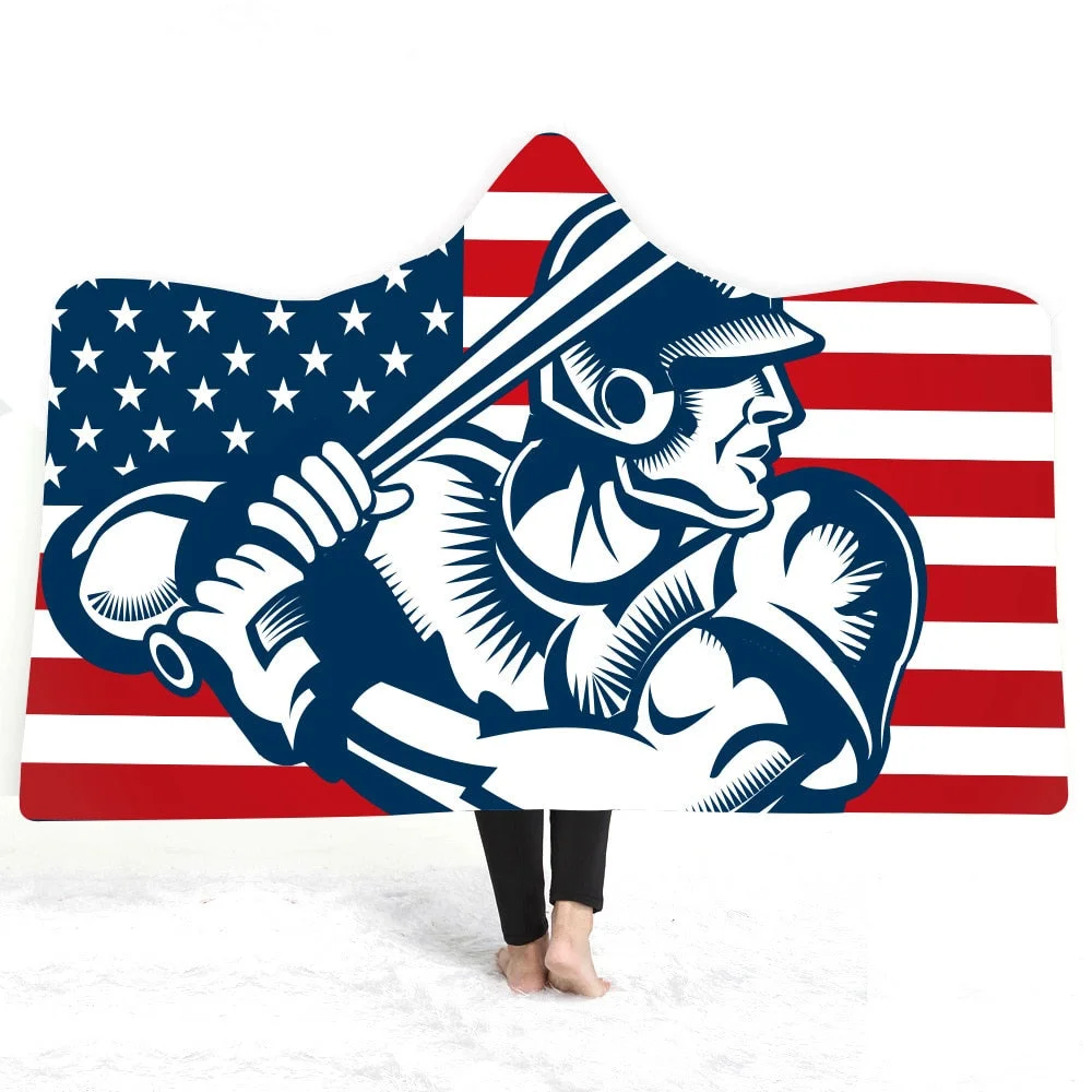 Hooded Blanket 3D Printed Baseball For Home Sofa Sherpa Fleece Hoodie Blanket Microfiber Throw Blanket For Adults Drop Shipping
