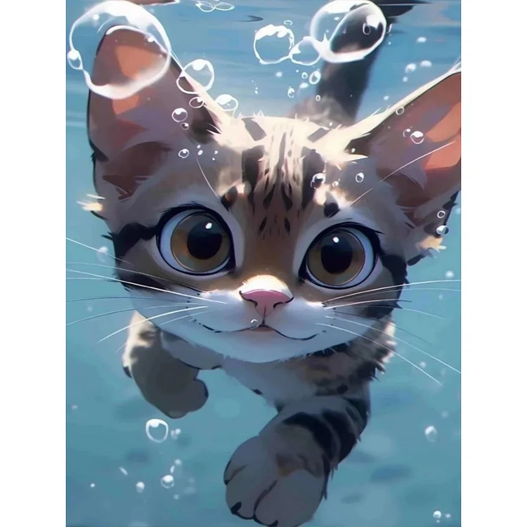 Kitten Swimming Underwater 30*40CM(Canvas) Full Round Drill Diamond Painting gbfke