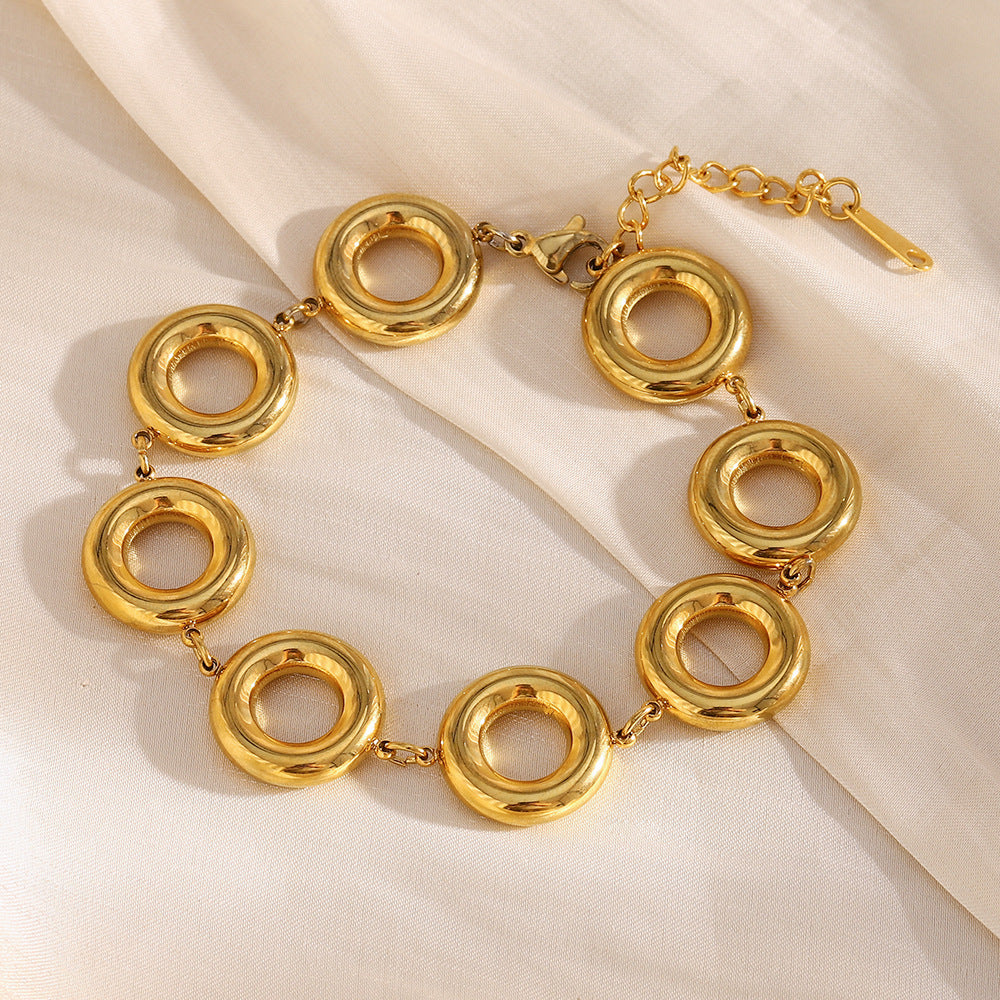 Hot Selling Retro Geometric Cold Style Hand Jewelry Stainless Steel Plated 18K Gold Solid Ring Bracelet