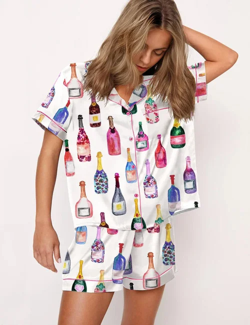 Watercolor Champagne Bottles Pajama Set