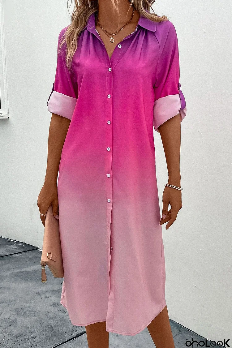 Gradient Long Sleeve Shirt Dress