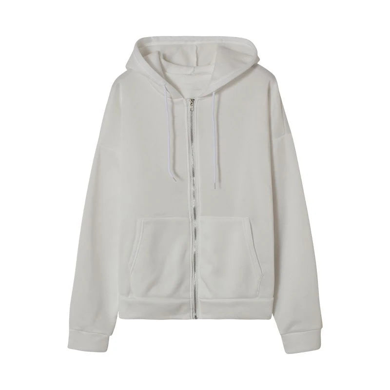 OLCooL 2024 Fall Fashion Winter Sweatshirt Hoodie Oversize Fleece Hooded Cardigan Black White Women Clothes Solid Zip Up Hoodies Tops Long Sleeves olcool