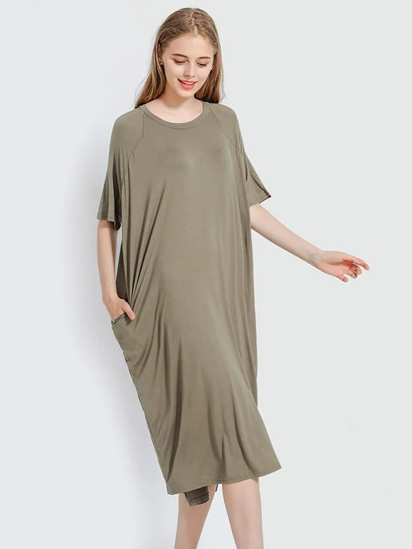 Comfortable Solid Short Sleeves Pajama Dress