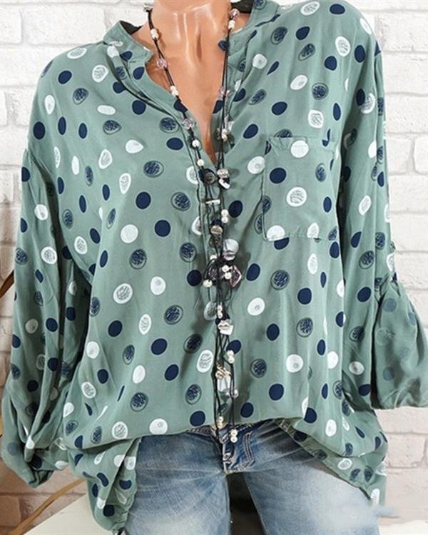 Casual Stand Collar Polka Dot Shirts
