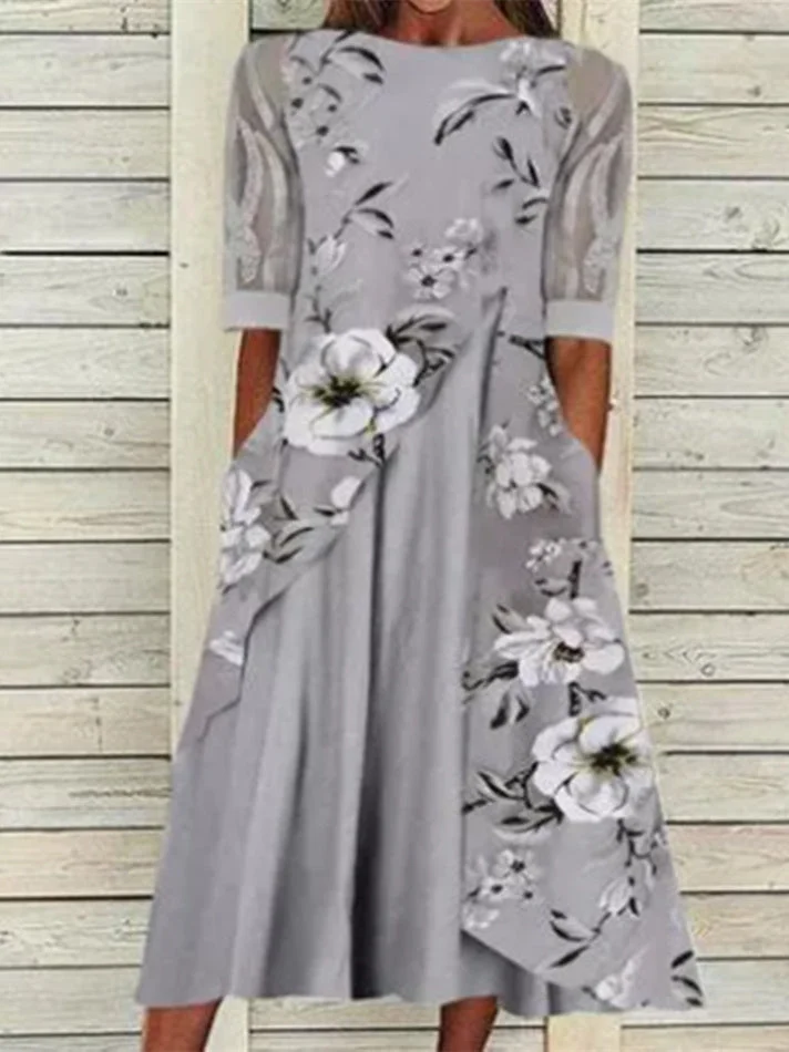 Floral Printed Scoop Neck Short Sleeve Dress