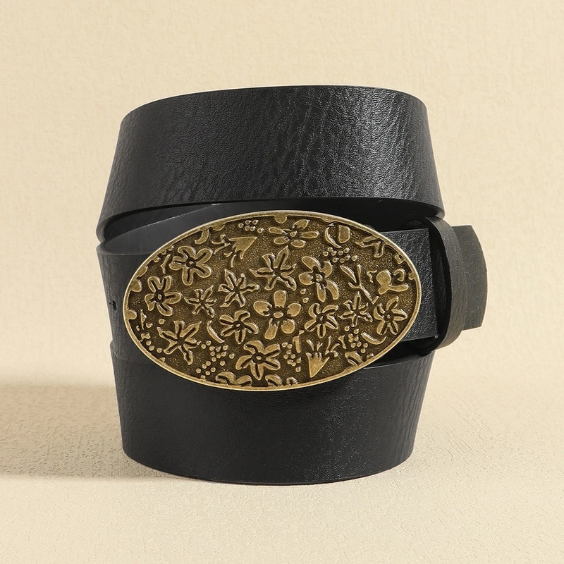 Retro Geometric Pu Leather Alloy Plating Women’s Leather Belts