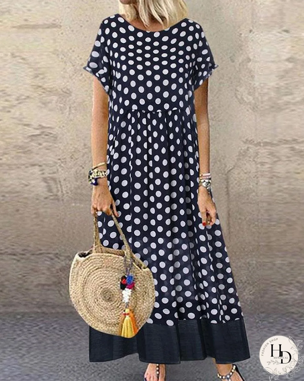 Polka Dot Fake Two Pieces Summer Plus Size Maxi Dress
