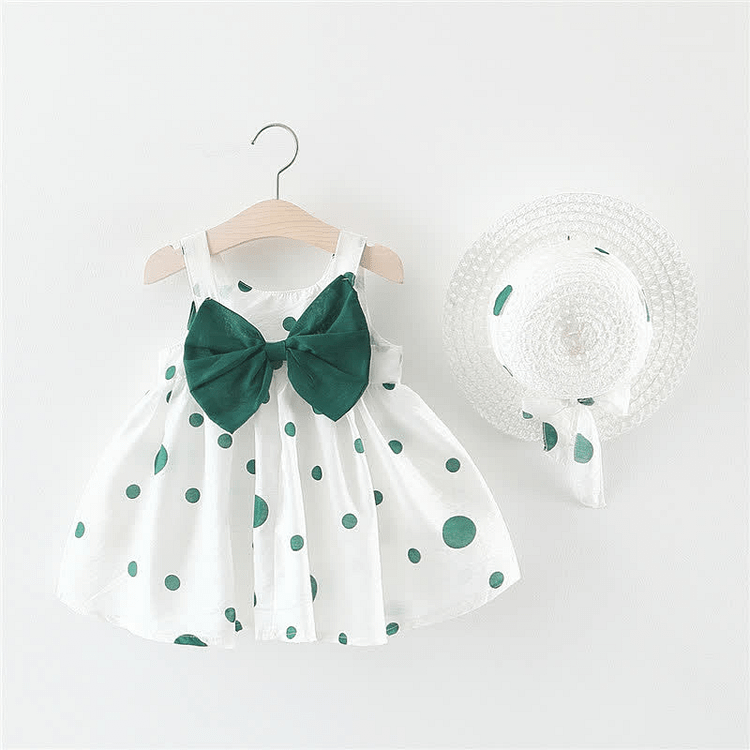 Polka Dot Bow Strap Dress with Hat
