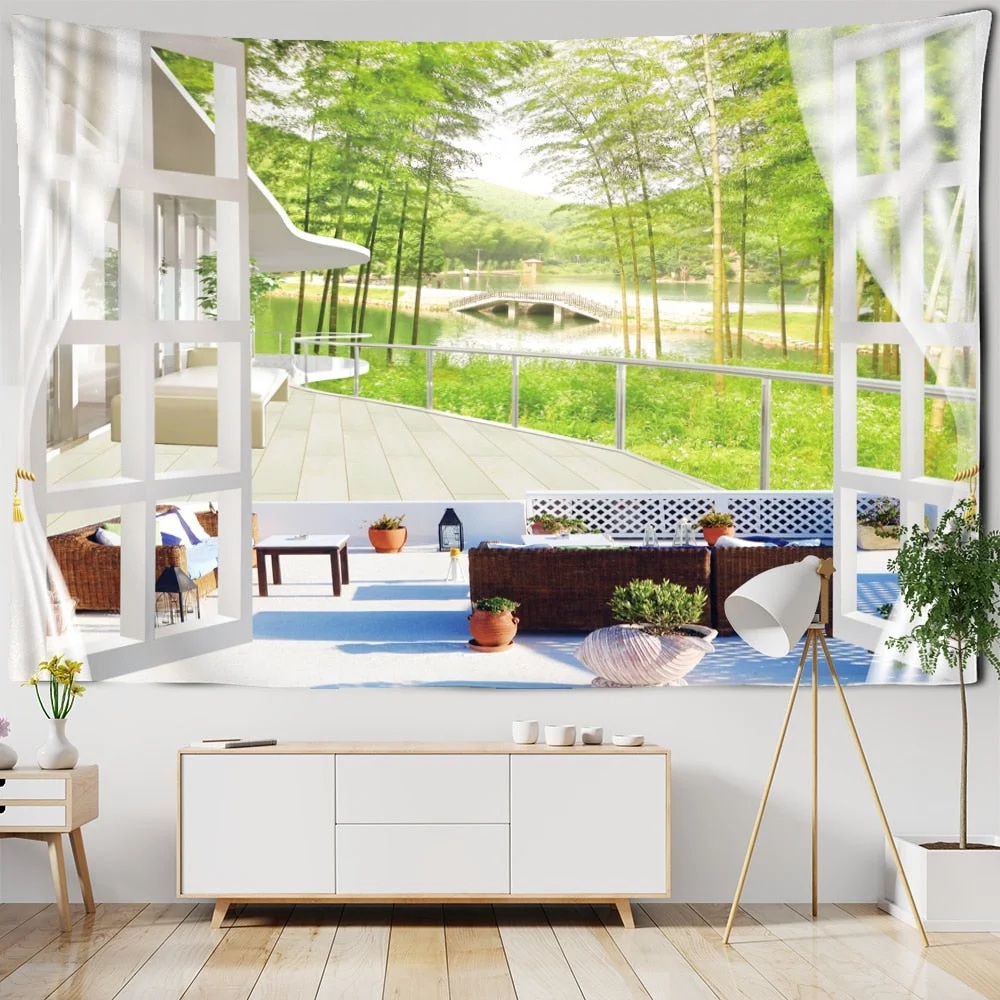 Outdoor Landscape Tapestry Wall Hanging Tapiz Hippie Bohemian Wood Curtain Bed Linen Art Dormitory Room Decor