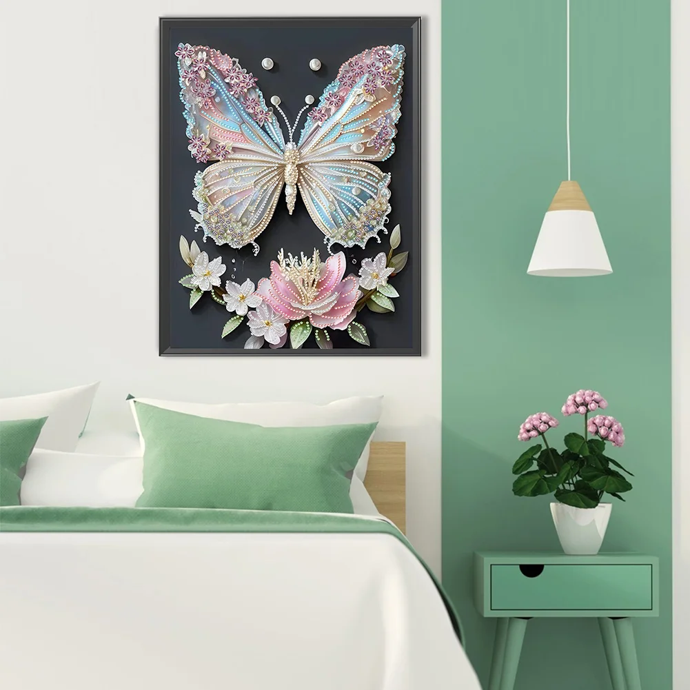 Diamond Painting - Partial Special Shaped Drill - Flower Butterfly(Canvas|30*40cm)