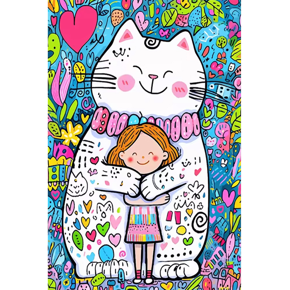 White Cat Girl 40*60cm(canvas) full round drill diamond painting